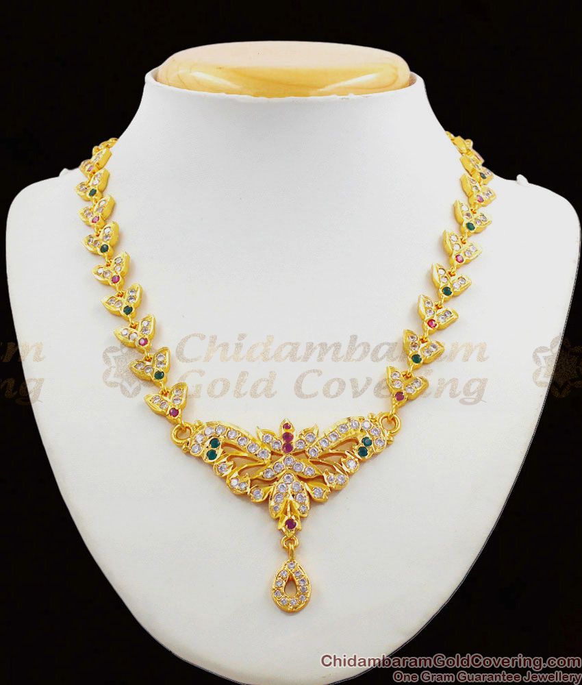 Sparkling Multi Color Stones Swan Dollar Impon Attigai Pure Gold Jewelry Collection NCKN1237