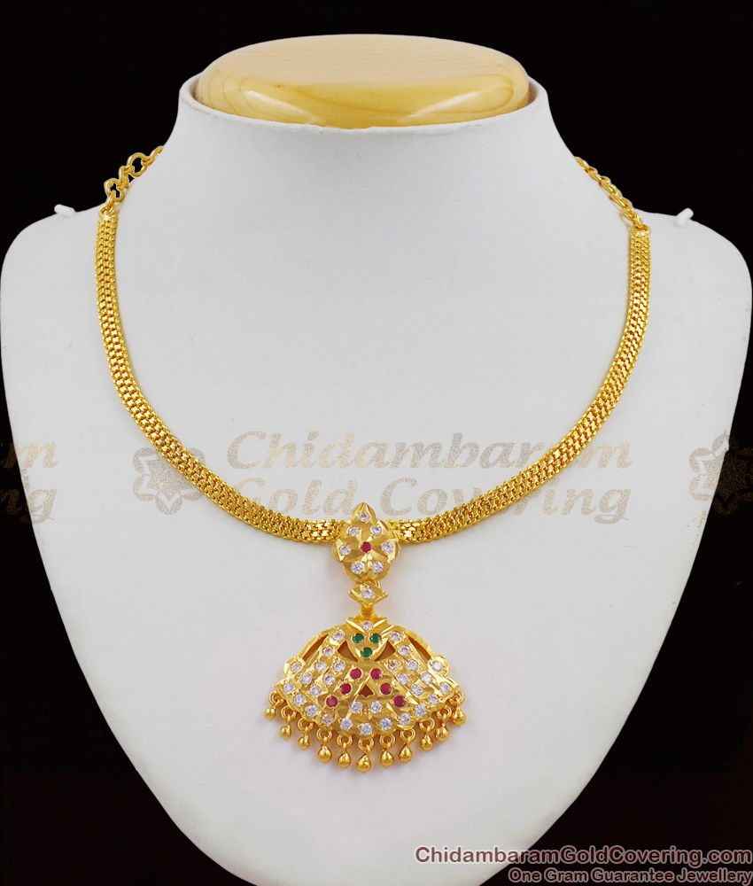 Attractive Dollar Chain Type Gold Five Metal Necklace With Multi Stones NCKN1245