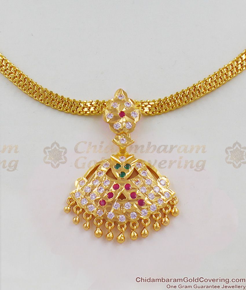 Attractive Dollar Chain Type Gold Five Metal Necklace With Multi Stones NCKN1245