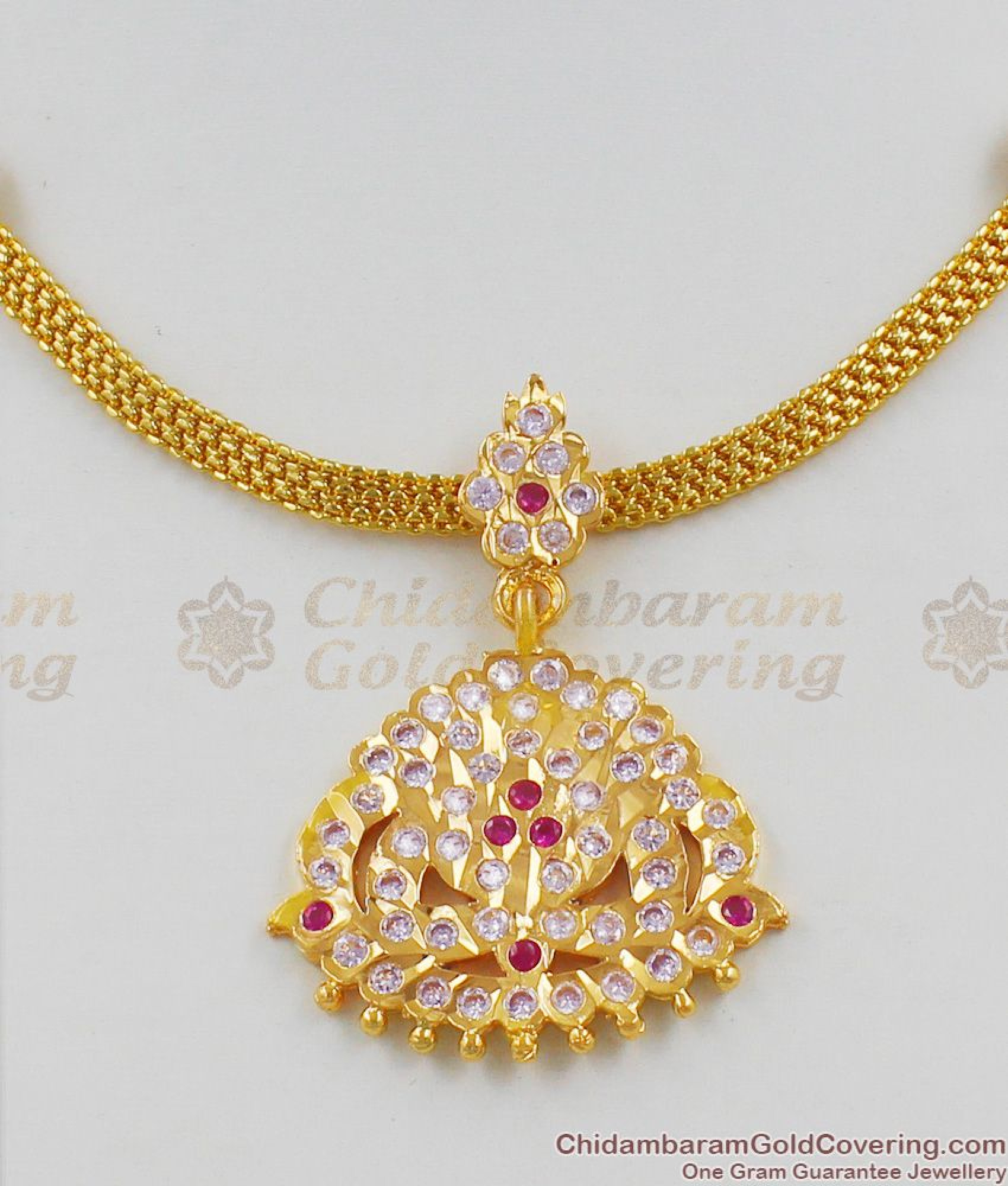 Gold Plated Ayimpon Attigai Necklace Flower Design With Multi Color ...