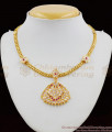 Panchaloga Gold Attigai With Pink And White Stone Small Dollar Chain Model Necklace NCKN1263