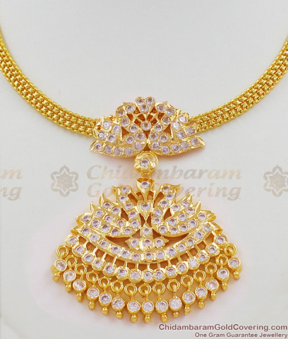 Grand Bridal AD White Stone Heavy Necklace Mango Design Kerala Jewelry ...