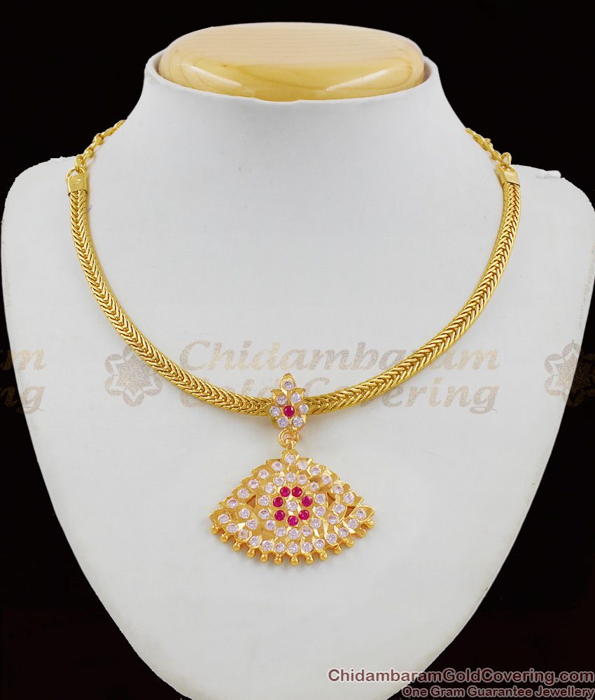 Gold Design Chain Traditional Peacock Pattern Duel Color Stones Impon Attigai NCKN1327