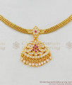 Real Gold Attigai Design Handmade Five Metal Impon Necklace With Multi Stones NCKN1433