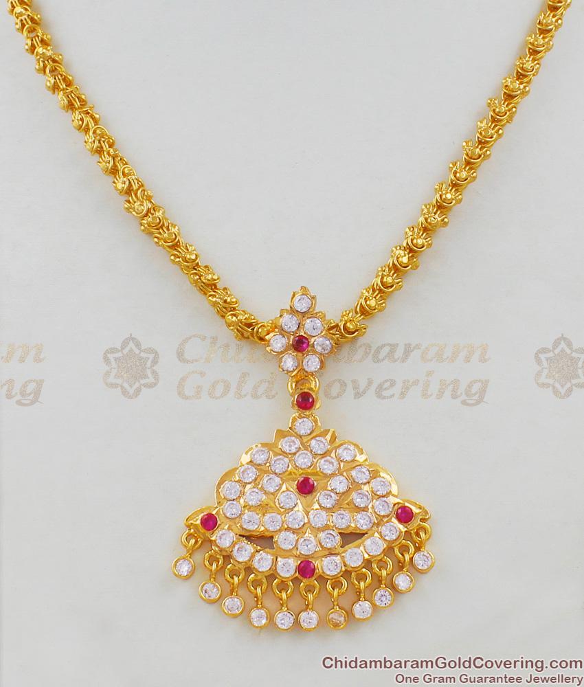 Gold Impon Attigai Multi Color Stone Gold Necklace Five Metal Dollar Jewellery NCKN1435