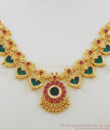 Bridal Necklace Eight Petal Pink And Green Stone Kerala Palakka Necklace NCKN1464