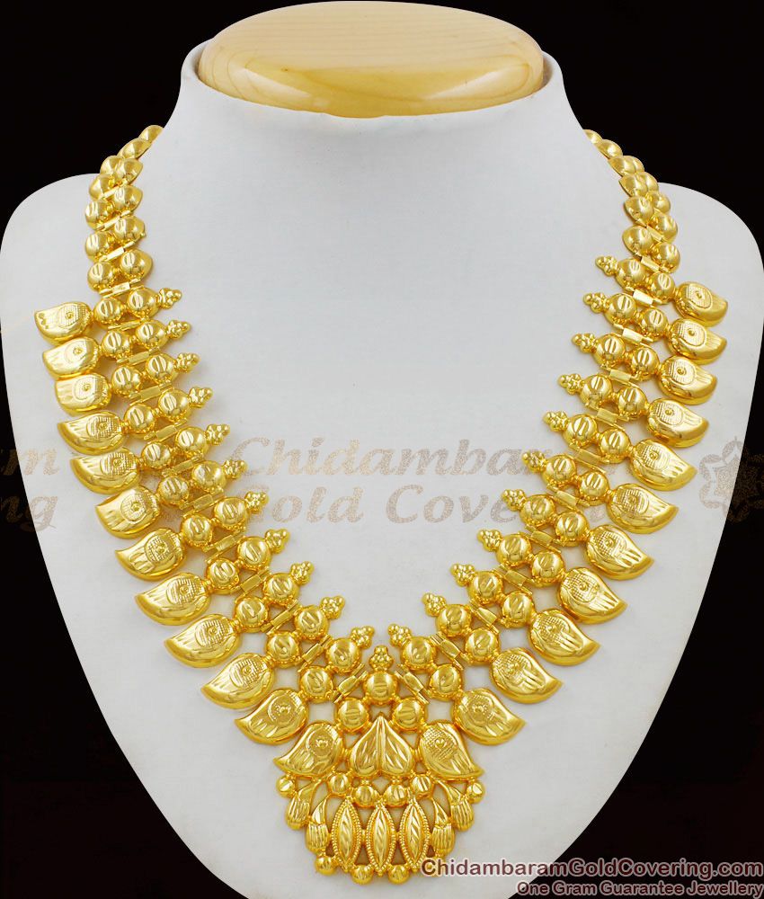 Traditional Mango Leaf Gold Necklace Kerala Bridal Jewelry Set NCKN1469