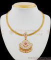 Stylish Impon Attigai Gold Necklace Ruby White Stones Jewellery NCKN1515