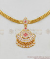 Stylish Impon Attigai Gold Necklace Ruby White Stones Jewellery NCKN1515