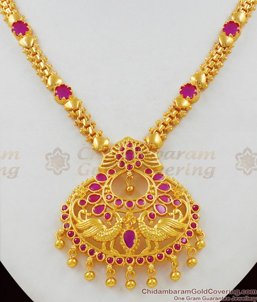 Amazing Peacock Dollar Design Ruby Stone Gold Plated Necklace NCKN1532