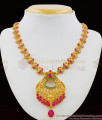 Attractive Ruby Emerald Stone Flower Dollar Gold Necklace NCKN1534