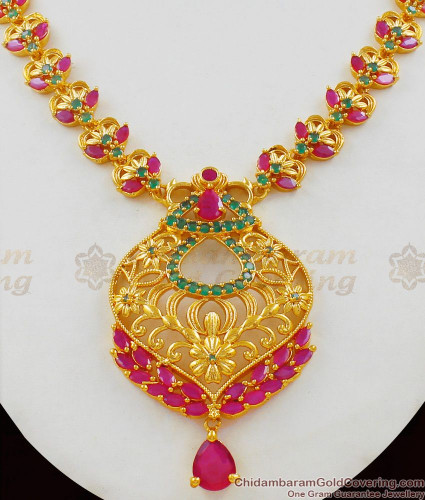 Ruby emerald long necklace on sale designs