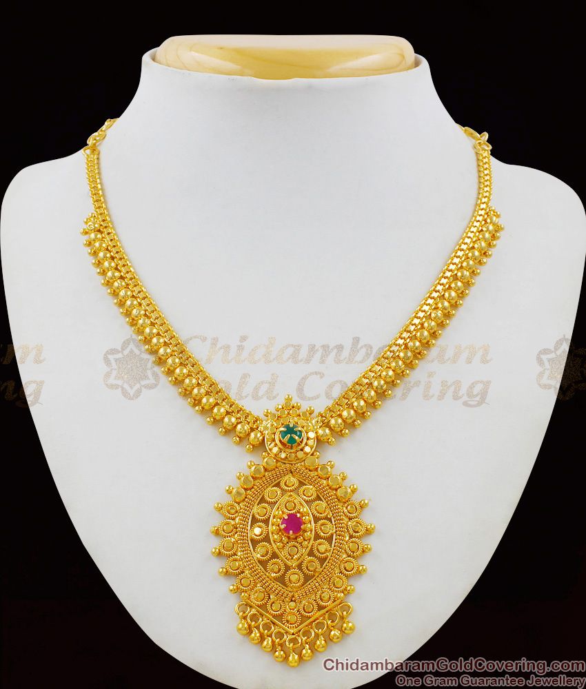 Unique Single Ruby Emerald Stone Necklace for Bridal Functions NCKN1538