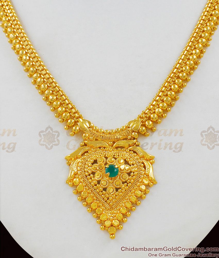 Heart Dollar Single Emerald Stones Imitation Necklace Designs NCKN1541