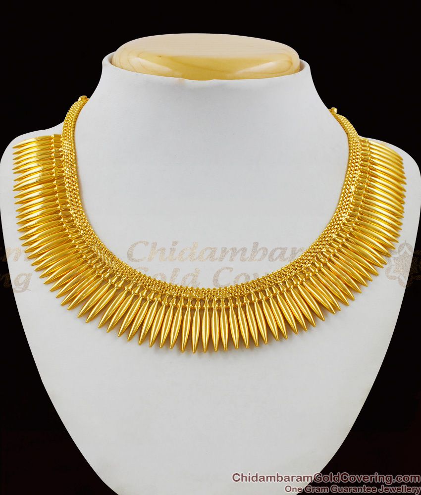 Real Gold Mullai Arumbu Design One Gram Gold Kerala Model Necklace Collection NCKN1578