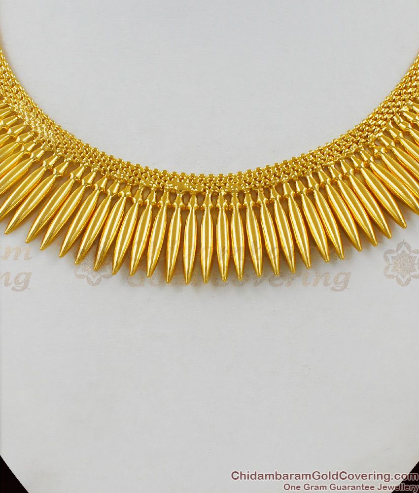 Real Gold Mullai Arumbu Design One Gram Gold Kerala Model Necklace Collection NCKN1578