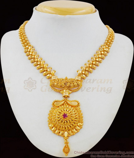 Grand Broad Kerala Bridal Collections Necklace With Ruby Stone NCKN1774