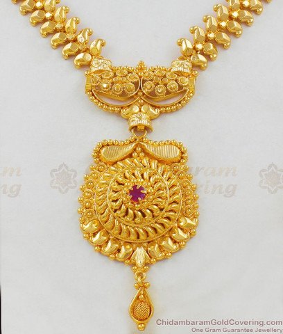 Grand Broad Kerala Bridal Collections Necklace With Ruby Stone NCKN1774