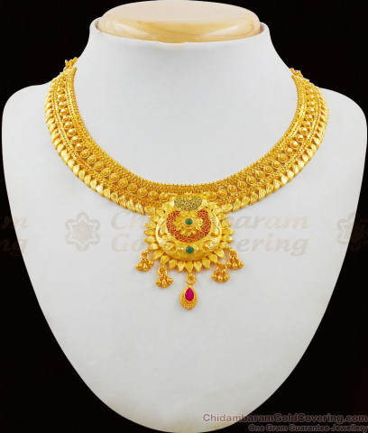 Elegant Real Gold Design Close Neck Choker Latest Bridal Necklace ...