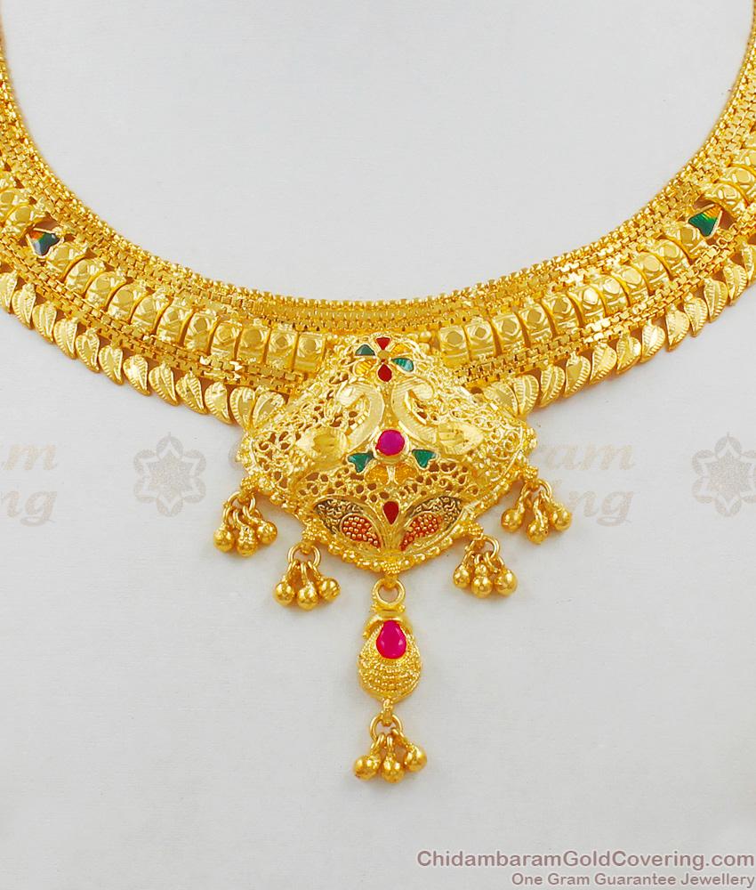 Bridal Collection Enamel Forming Gold Necklace Set With Suitable Earrings NCKN1666