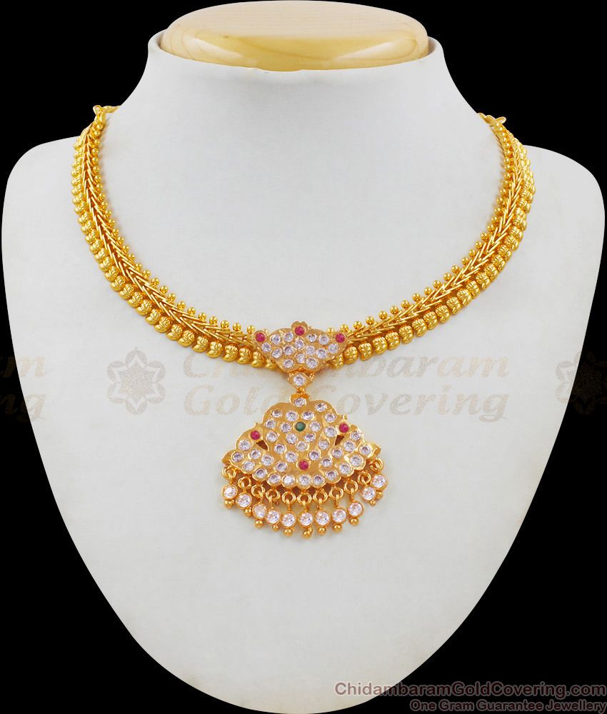 Unique Knitted Chain Mango Leaf Impon Attigai Necklace Bridal Collections NCKN1678