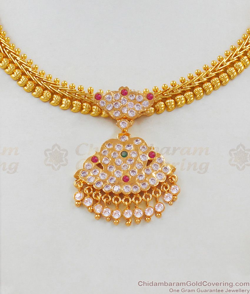 Unique Knitted Chain Mango Leaf Impon Attigai Necklace Bridal Collections NCKN1678