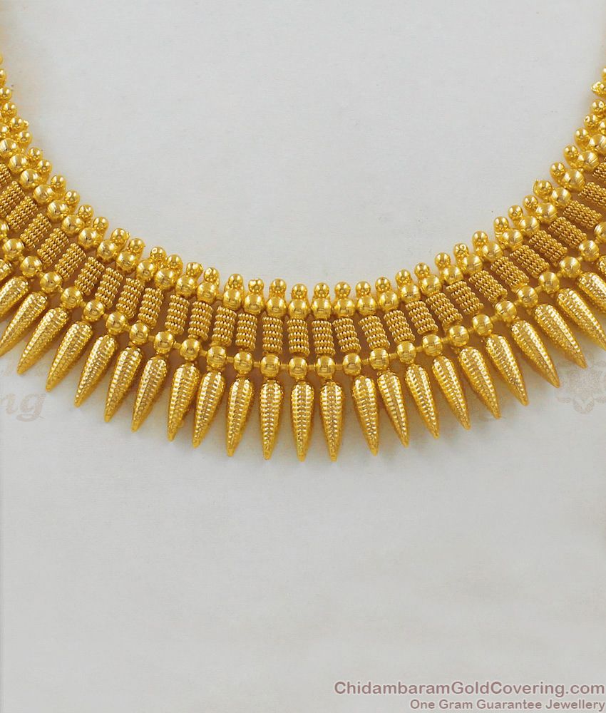 Real Gold Mullai Arumbu Design One Gram Gold Kerala Model Necklace Collection NCKN1686