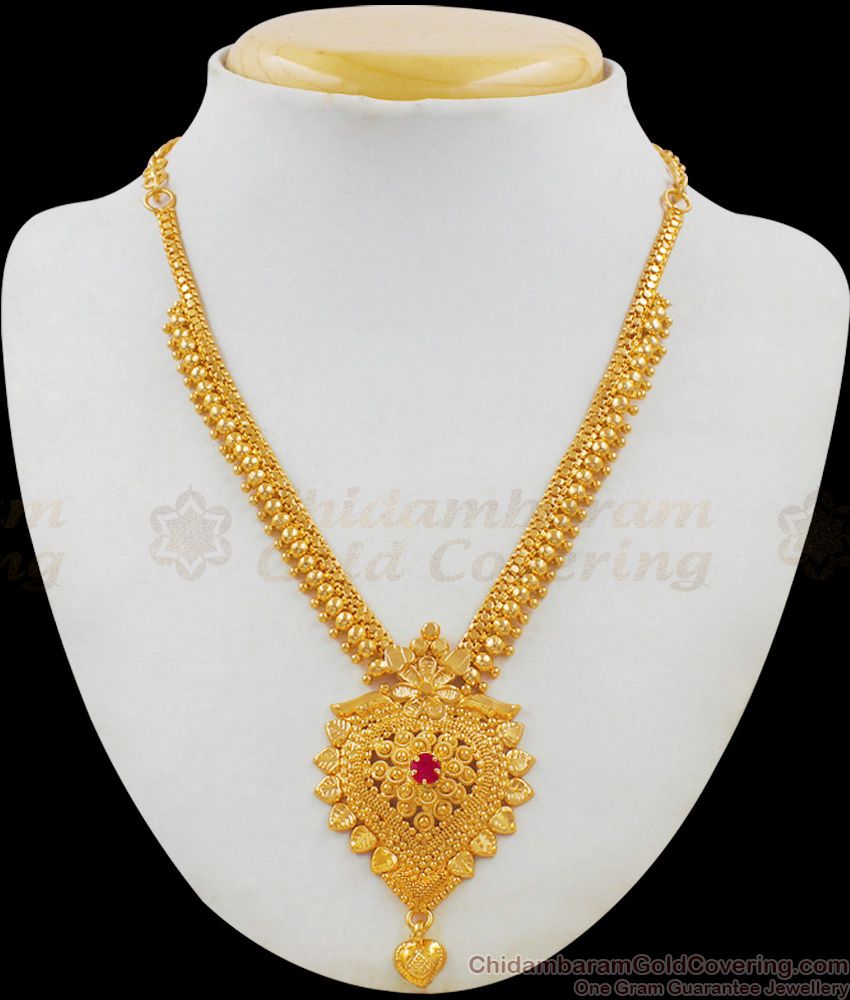 Light Weight Single AD Stone Gold Plated Bridal Necklace South Indian Design NCKN1697