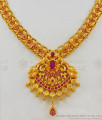 CZ Ruby Stone Leaf Design Kerala Necklace Patterns for Marriage Functions NCKN1699