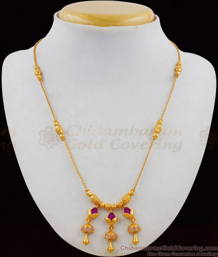 Fancy Peacock Pattern Multi Stone Chain Necklace Design NCKN1020