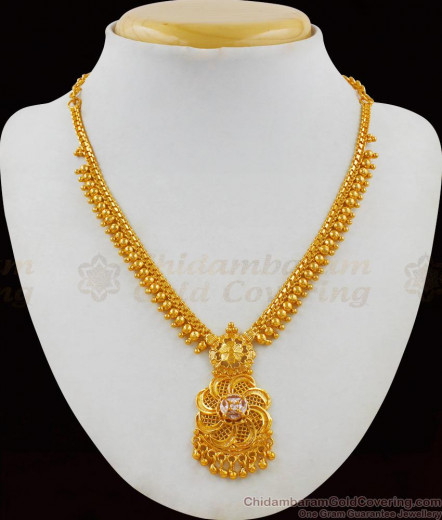 Grand Bridal AD White Stone Heavy Necklace Mango Design Kerala Jewelry ...