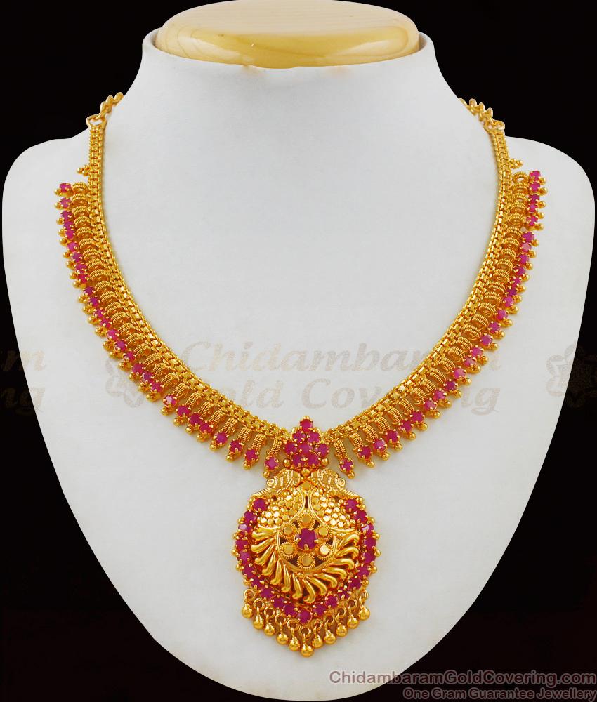 Elegant Full Ruby Stone Necklace For Engagement Function NCKN1734