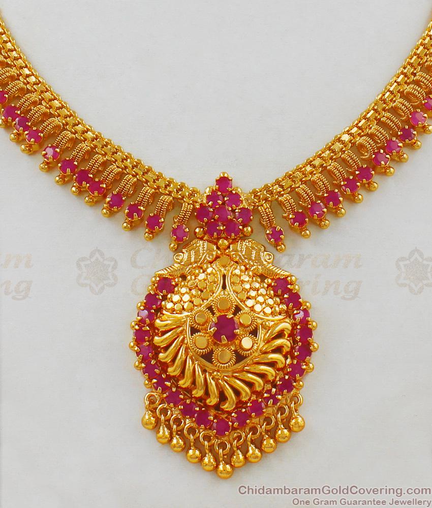 Elegant Full Ruby Stone Necklace For Engagement Function NCKN1734