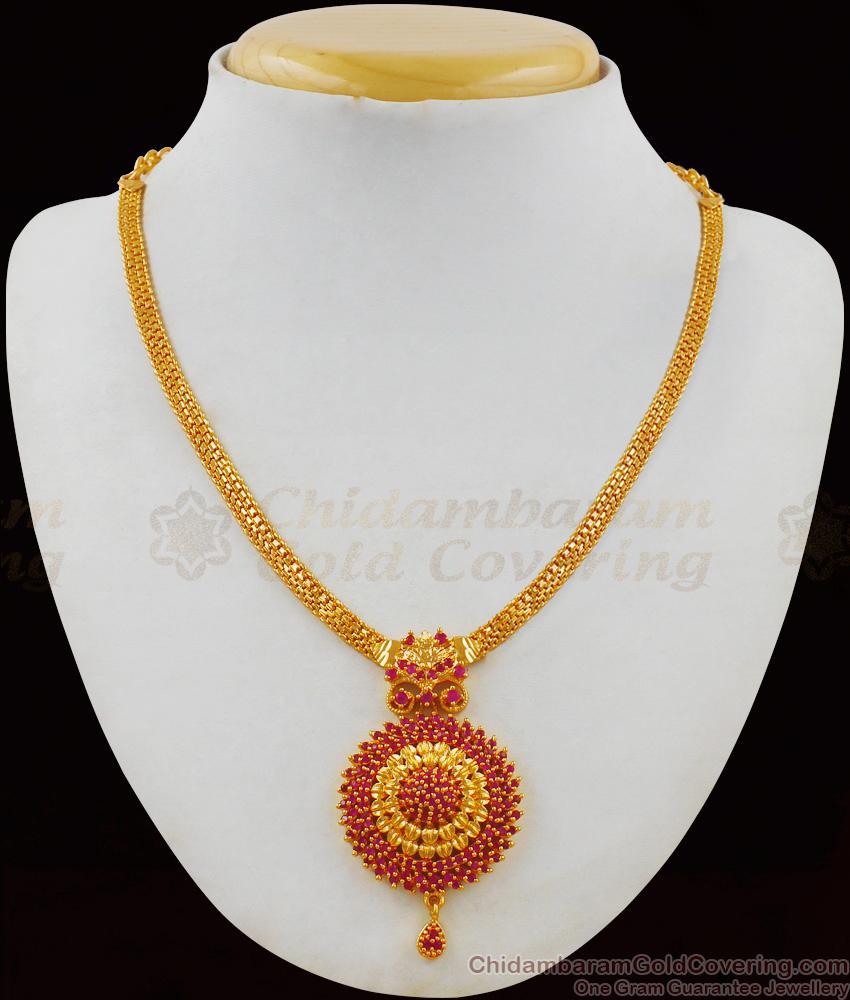 Full Ruby Stone Dollar with One Gram Gold Trendy Necklace For Party Wear NCKN1735