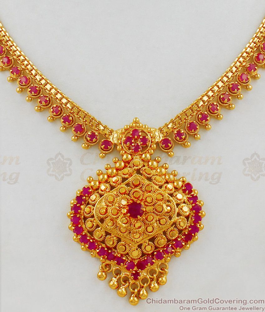 Elegant Full Ruby Stone Necklace For Engagement Function NCKN1760