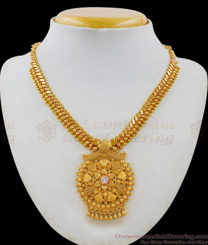 Grand Bridal AD White Stone Heavy Necklace Mango Design Kerala Jewelry ...