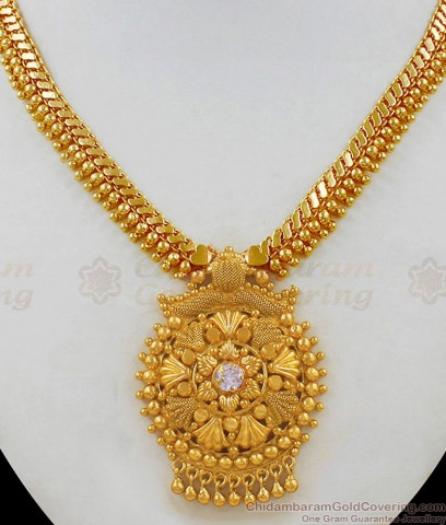 Grand Bridal AD White Stone Heavy Necklace Mango Design Kerala Jewelry ...