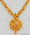 Single Ruby Stone Gold Plated Bridal Necklace South Indian Design NCKN1771