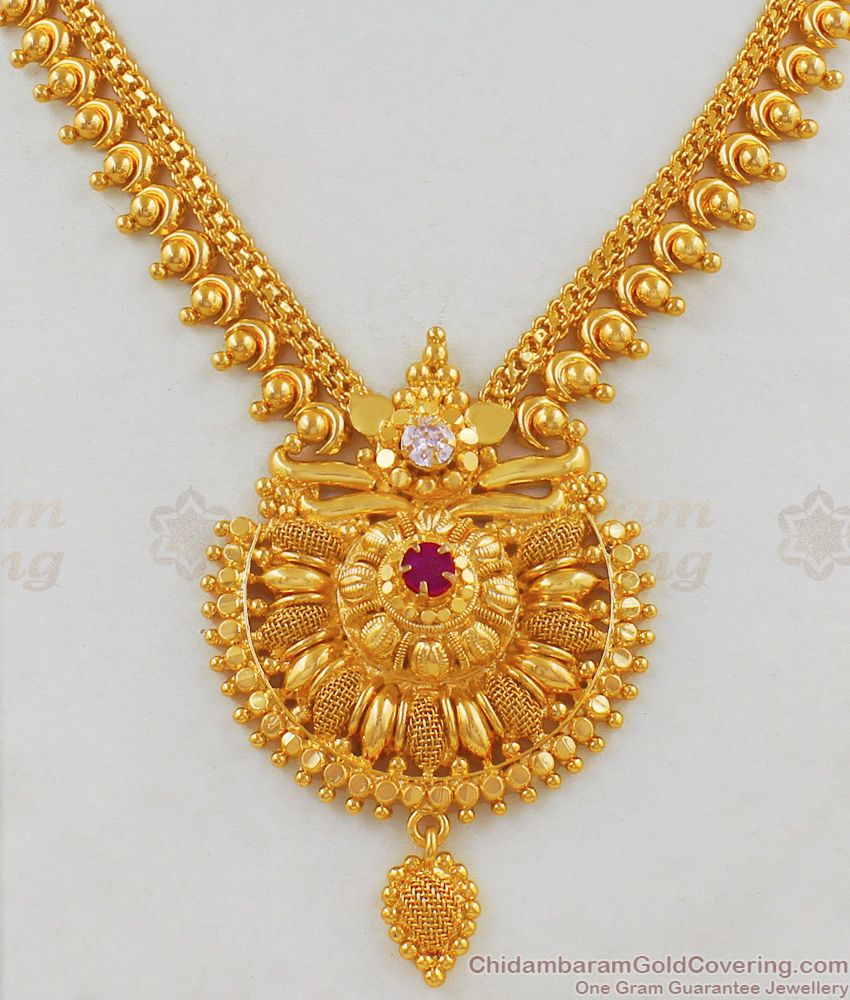 Dazzling AD Stone Bridal Wear Gold Kerala Necklace Design NCKN1772