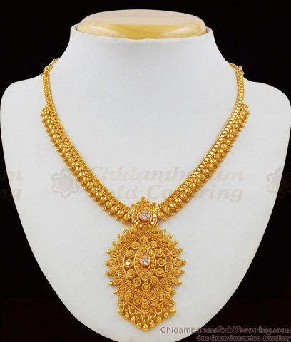 Grand Bridal AD White Stone Heavy Necklace Mango Design Kerala Jewelry ...