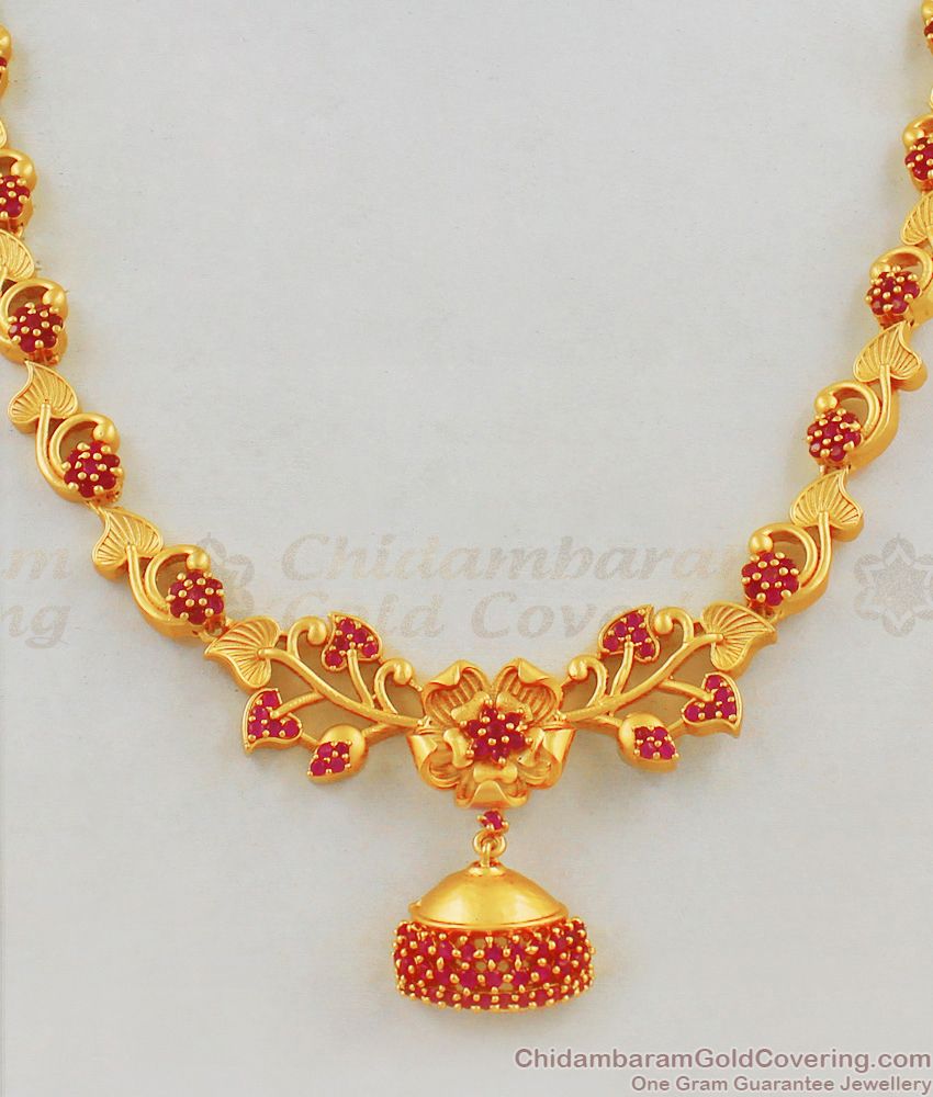 Latest Gold Necklace With Ruby Stone Gold Plated Party Wear For Women NCKN1813