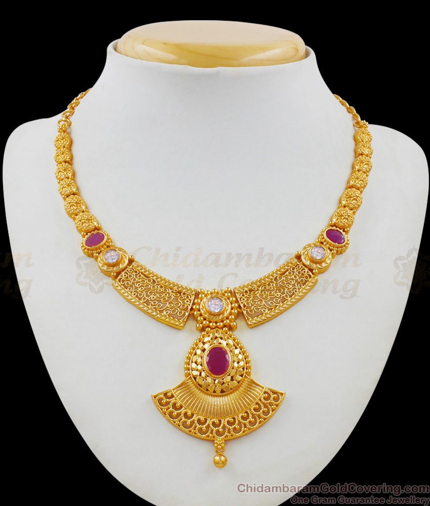 Buy Online New Collection Gold necklace Design Ruby And AD White Stone ...