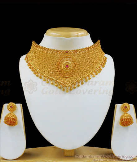 Bridal Choker Set Gold Necklace Design for Marriage NCKN1025