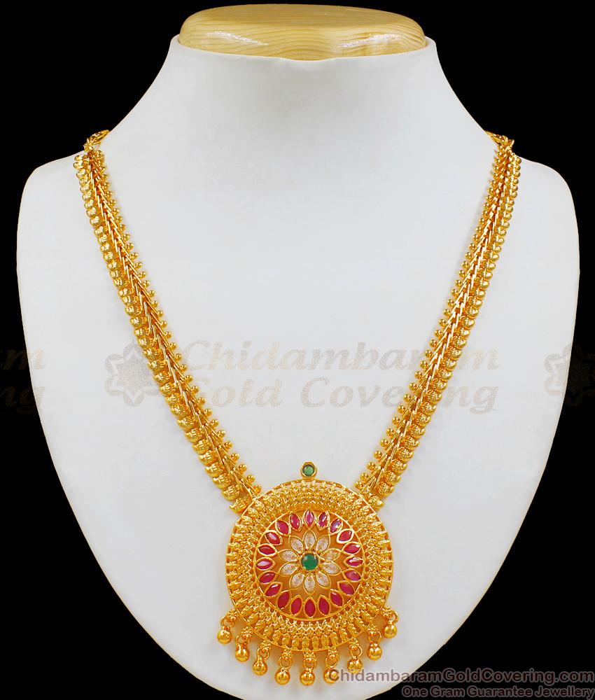 Trendy Gold Necklace With Multi Stone Design Imitation Jewelry NCKN1948