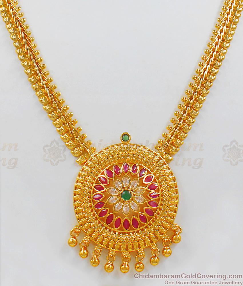 Trendy Gold Necklace With Multi Stone Design Imitation Jewelry NCKN1948