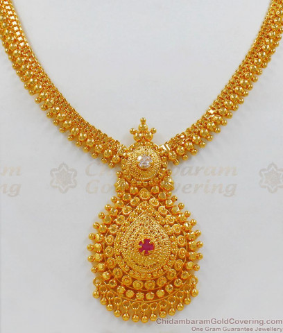 Grand Broad Kerala Bridal Collections Necklace With Ruby Stone NCKN1774