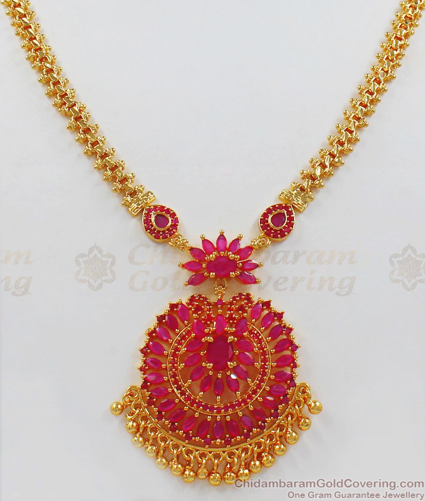 Stunning Full Ruby Stone Gold Necklace For Bridal Wear NCKN1969