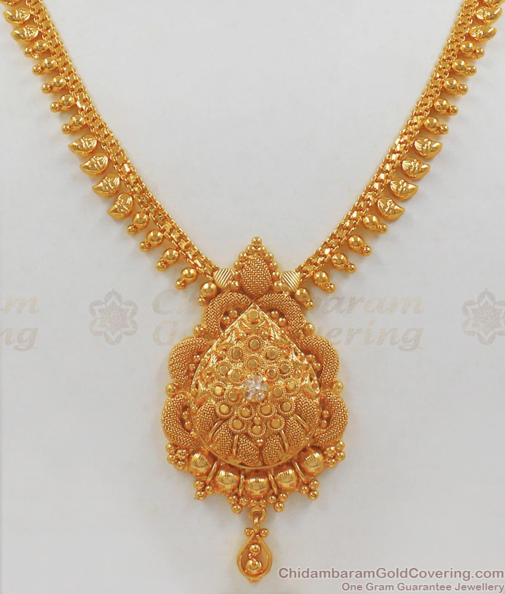 Buy One Gram Gold Necklace White Stone Gold Necklace For Marriage NCKN1992