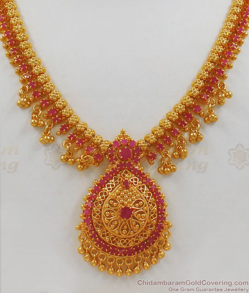 Grand Full Ruby Gold Necklace Design Imitation Jewelry NCKN1995