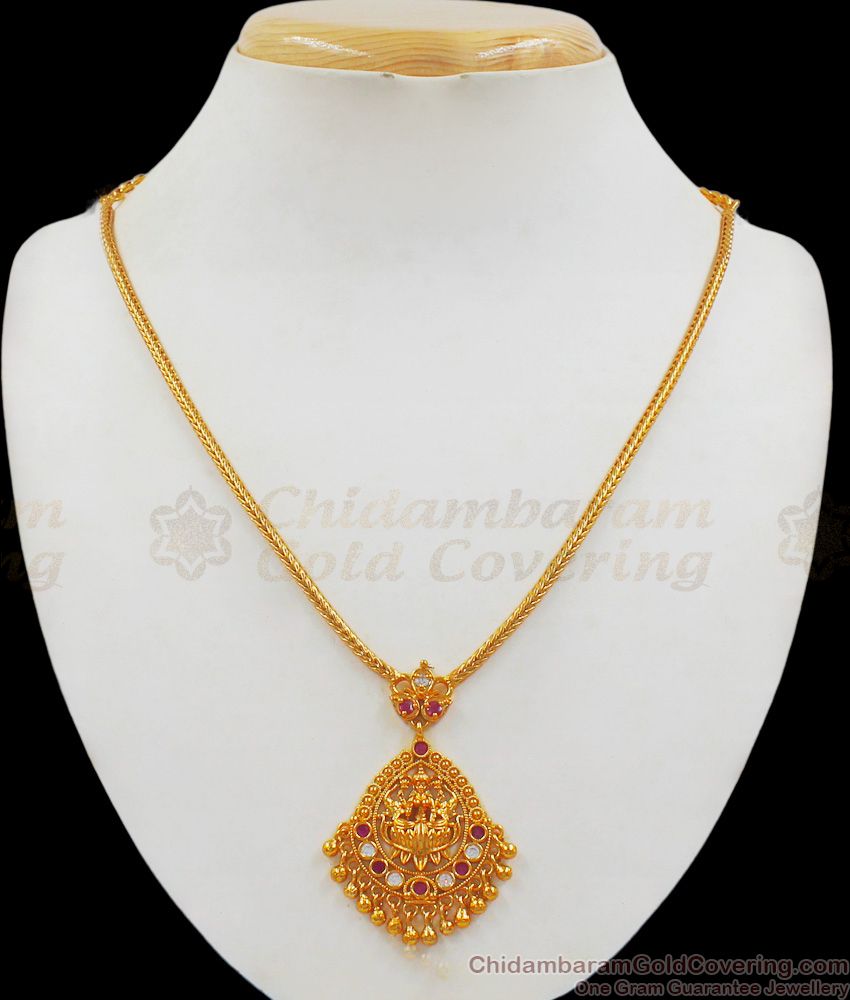 Divine Lakshmi Dollar Ruby White Stone Gold Necklace NCKN2012